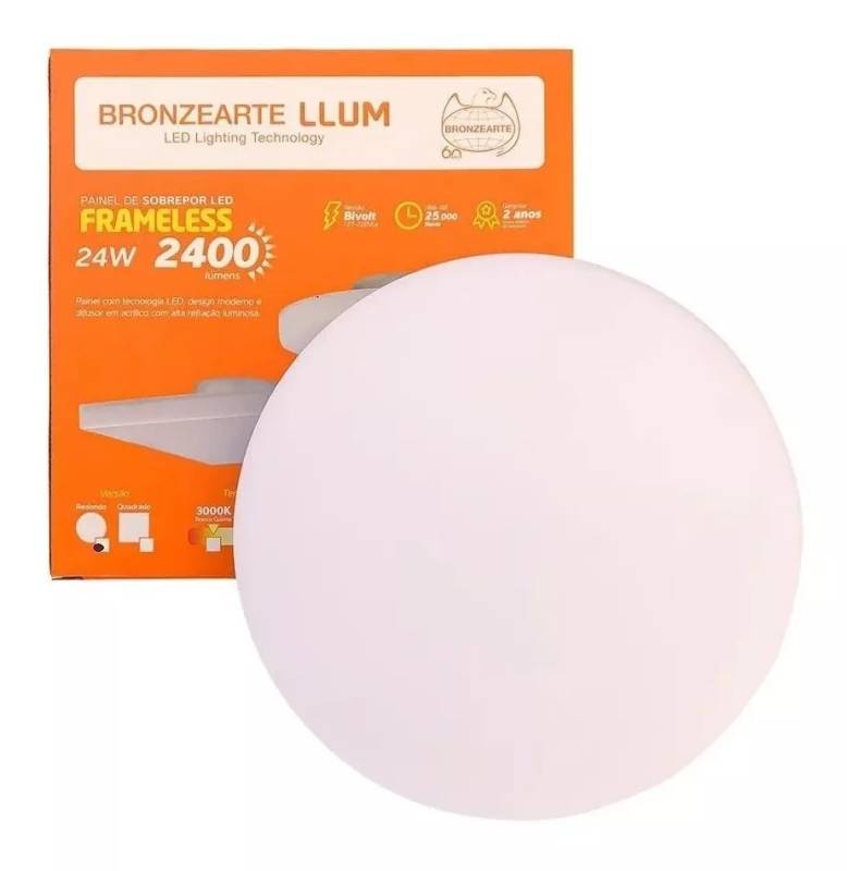 Painel Plafon Led de Embutir Frameless 24W Redondo 6500K