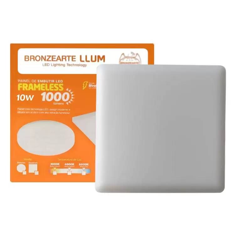 Painel Plafon Led de Embutir Frameless 10W Quadrada 6500k